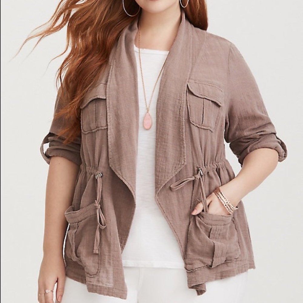 Torrid Brown Drape Gauze Anorak Size 1